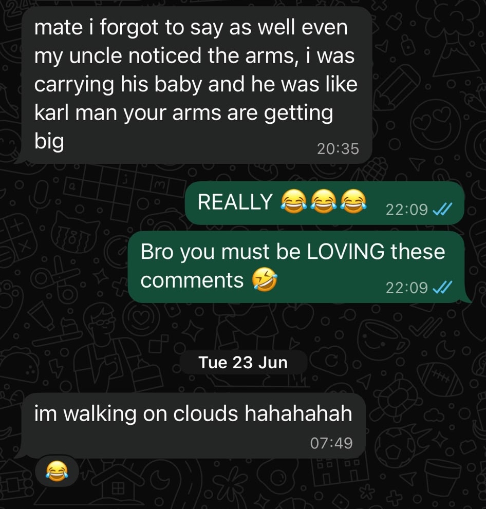 Client message: even my uncle noticed the arms